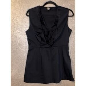Saks Fifth Ave  Preppy Edgy Black  Cotton & Silk  Sleeveless  V-neck  Top